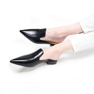 Black leather mules